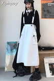 Yipinpay 2023 Spring/Autumn Women Skirt Fashion Japanese Style White/Black Long Skirts with Chain Hip Hop Streetwear Plus Size