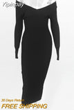 Yipinpay Winter Ribbed Knitted Cotton Dress Women Off Shoulder Long Sleeve Sexy Bodycon Dresses Elastic Slim Party Vestidos 2023