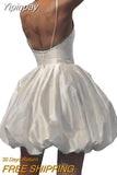 Yipinpay Backless Spaghetti Straps Bubble Dress Elegant Vintage Fairy Women Sleeveless High Waist Party White Gown Vestidos