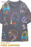 Yipinpay Fashion Print Woman T-shirts O-Neck Women's T-shirts Summer 2023 Short Sleeve Tee Ladies Casual Graphics t Shirts Top New