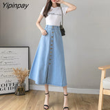 Yipinpay New Spring Summer Women Denim Skirt Oversize Korean Style A-line Solid Long Skirts Fashion High Waist Female Skirts