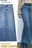 Yipinpay Blue Denim Skirt Woman Jean Long Skirts For Women Fashion 2023 Faded High Waist Pencil Skirt Frayed Midi Skirt With Slit