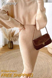 Yipinpay Winter Sweater Dress Two Piece Women Fashion New Office Ladies Sets Knitted Pullover Sweater + Vest Dress