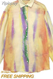 Yipinpay Tie Dye Long Shirt Women Semi Transparent Button Up Shirt Women Long Sleeve Top Female Loose Summer Blouses Woman 2023