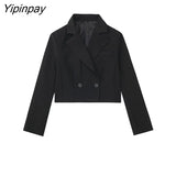 Yipinpay 2023 Women Solid Blazer Pant Sets Spring Autumn Long Sleeve Office Outfits Double Breasted Jacket Zipper Trouser Outwear