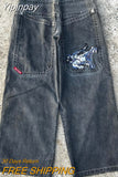 Yipinpay JNCO Jeans Y2k Hip Hop Cartoon Graphic Print Vintage Baggy Jeans Black Pants Men Women High Waist Wide Leg Trousers