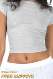 Yipinpay Women Harajuku Clothes Crop Tops Summer 2023 Short Sleeve Solid Color y2k T-shirts Retro Clothing Women Tube Tops Streetwear