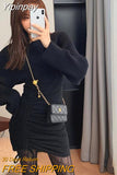 Yipinpay Vintage Knitted Dress Women Casual Sweater Suits Slim Y2k Mini Dress Party One Piece Dress Korean 2023 Winter Tracksuits