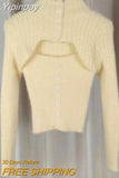 Yipinpay High Collar Sweaters Long Sleeve Top Mink Cashmere Sweet Solid Soft Mohair Pink Sweater Women Sueters De Mujer Crop White