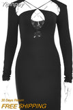 Yipinpay Summer Hollow Out Bodycon Dress For Party Women Black Long Sleeve Mini Sexy Sundress Elegant Femme Streetwear Clothing 920