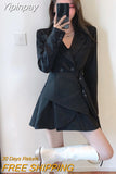 Yipinpay Temperament Long Sleeved Lace Up Waist Black Blazers Dress Vestidos De Mujer Elegant Casual Mini Suit One Piece 2023 Fall