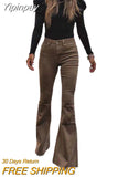 Yipinpay High Waist Corduroy Long Flared Pants Women Casual Street Wear Solid Color Button Bell Bottom Trousers Female Bottoms 911
