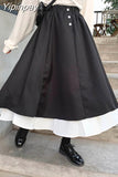Yipinpay Women Skirts High Waist Student Korean Style Dark Vintage Patchwork Long A-line Simply Skirt Skirts Women Fashion 2023