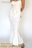 Yipinpay Women Y2K Vintage 2Pcs Outfits Bow Knot Tie-up Bandage Ruched Camisole+Elastic Long Fishtail Skirt Streetwear Sets
