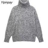 Yipinpay Simple Women Gary Knitted Sweater 2023 Spring Autumn Vintage Warm Turtleneck Long Sleeve Female Sweet Pullovers Chic Tops