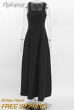 Yipinpay A-Line Black Tank Dress Ankle-Length Women Casual Vacation Long Dress Sexy Ladies Square Collar Drap Dress Maxi 2023