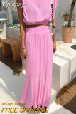 Yipinpay Elegant Summer Skirts Suit With Women Tank Top And Long Skirts 2 Piece Outifts Pleated Skirt Two Piece Vacation Sets