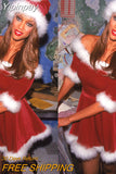 Yipinpay Miss Claus Dress Women Christmas Fancy Party Sexy Santa Off Shoulder Outfits Warm Ladies Velvet A-Line Short Dress