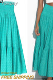 Yipinpay Print Long Skirts For Women Fashion 2023 High Waist Ruffle Skirt Sets Summer Beach Skirt Woman Ruched Women's Skirts