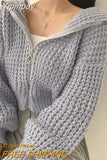 Yipinpay Hooded Sweater Coat Casual Loose Cropped Twist Cardigans Zipper Jacket Y2k Sueters Mujer Knitted Sweater Pull Clothes