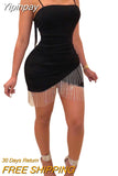 Yipinpay Spaghetti Strap Tassel Slim Fashion Bandage Bodycon Evening Party Club Wear Short Mini Dress Summer