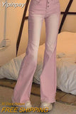 Yipinpay Pants Jeans Y2k 90s Slim Pink Flare Pants for Women Y2k Vintage Female Low Waist Jeans High Street Full Length Trousers