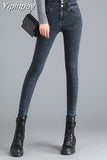 Yipinpay High Waist Jeans Autumn Winter Pencil Pants Denim Buttons Ladies Jeans Trousers High Elasticity Jean Femme