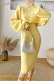 Yipinpay Winter Sweater Dress Two Piece Women Fashion New Office Ladies Sets Knitted Pullover Sweater + Vest Dress