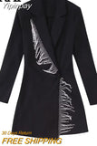 Yipinpay Black Rhinestone Jumpsuit Women Long Sleeve Blazer Playsuit Fringing Short Jumpsuits For Women 2023 Elegant Woman Jumpsuit