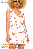 Yipinpay Women Floral Dress Sleeveless Off Shoulder V Neck Slimming Casual Club Party Vintage Short Dress Street Style S M L