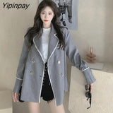 Yipinpay Women suits Patchwork suit coat Loose Long Elegant ladies overcoat Casual female suit 2023 HOT women jacket