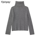 Yipinpay 2023 Sweet Women Solid Knitted Skirt Sets Turtleneck Tops+Mini A-Line Skirts Sets Long Sleeve Loose Casual Sweaters