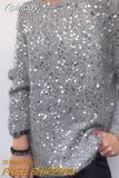Yipinpay Sparkle Knit Tops Women Sequined Sweaters Long Sleeve O-neck Wram Jumper Tops Office Ladies Casual Loose Commute Pullover