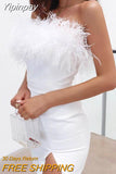 Yipinpay Feathers Off-Shoulder Mini Dress Elegant Party Wrap Bodycon Dresses Summer Women Sleeveless Slash Neck Tube Dress