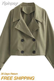 Yipinpay TRAF Fashion Windbreaker Style Jackets for Women 2023 Chic Double-breasted Coats Female Turndown Collar Jacket Outerwear
