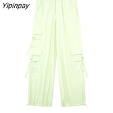 Yipinpay Fashion Women Solid Cargo Pants 2023 Summer Fashion High Street Female Causal Pants Elastic Waist Pockets Long Trousers
