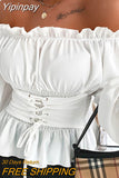 Yipinpay Shoulder Lace-up Front Ruffles Casual Blouse Plus Size Tops Spring Tops and Blouses