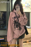 yipinpay Sweatshirt Women Hooded Letter Print Fashion Hip Hop Oversized Leisure Vintage Lazy Wind Winter Long Sleeves Tops Pullover