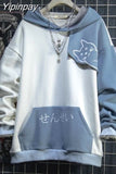 Yipinpay Style Spring Autumn Men hoodie Hooded Cute cat print Patchwork Teen hoodies Fashion anime harajuku male sweatshirt