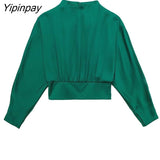 Yipinpay Women Elegant Shirt Sets 2023 Summer Fashion Long Sleeved Blouse+Elastic Bow Mid-Calf Skirts Casual Street Outwear