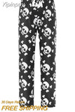 Yipinpay Womens Fuzzy Pajama Pants Sleepwear Skull Print Elastic Waist Long Pants Thickened Nightwear Halloween Lounge Bottoms