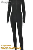 Yipinpay One Piece Knitted Brown Jumpsuit Women Winter Outfits 2023 Long Sleeve Zipper Sexy Jumpsuits Femme Fitness Sport Overalls
