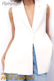 Yipinpay long waistcoat Women Elegant suit West Spring Sleeveless jackets Upper garments Office Dame Slender vest 2023 new