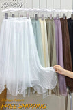 yipinpay Irregular Fairy Skirt Women Korean Fashion 2023 Summer Pleated High Waist Skirts Girls Elegant White A-line Faldas