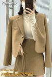 Yipinpay New Brown Skirt Set Women Fashion Cropped Woolen Blazers + Mini Skirts Vintage Two Piece Suits Woman's Clothing