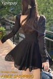 Yipinpay Y2k Mini Dresses Woman Pure Color Long Sleeve Dress Casual Elegant One Piece Dress Korean Fashion 2023 Spring Slim Design