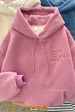 Yipinpay Fleece Hooded Sweatshirt Women Padded Thickened Warm Long Sleeve Pullover Preppy Style Casual Letters Winter Female Coat