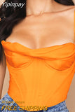 Yipinpay Quality Summer Corset Top Y2k Women 2023 Lined Sexy Bodycon Top Draped Black White Female Padded Top for Party Club