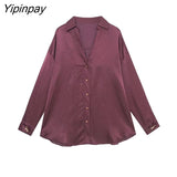 Yipinpay New Fashion Women Pant Shirt Sets 2023 Summer Long Sleeved Soft Silk Blouse+Elastic Waist Wide Leg Pants Outwear