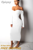 Yipinpay Winter Ribbed Knitted Cotton Dress Women Off Shoulder Long Sleeve Sexy Bodycon Dresses Elastic Slim Party Vestidos 2023